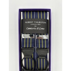 Bretelle a righe Regimental Blu e Giallo con attacco in pelle nera lavorata brogue