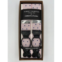 Bretelle Rosa a Pois blu con attacco in pelle nera lavorata brogue