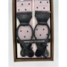 Bretelle Rosa a Pois blu con attacco in pelle nera lavorata brogue