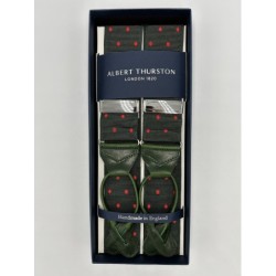 Bretelle a Pois rossi in nastro rigido Barathea verde inglese 40mm