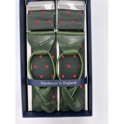 Bretelle a Pois rossi in nastro rigido Barathea verde inglese 40mm