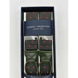 Bretelle a Pois rossi in nastro rigido Barathea verde inglese 40mm
