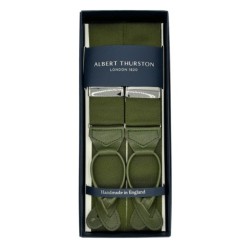Bretelle a Y colore verde oliva in nastro rigido Barathea 40mm finiture in pelle