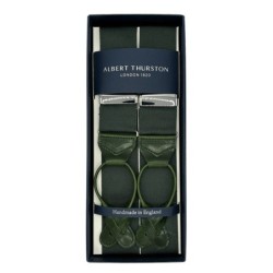 Bretelle a Y colore verde Inglese in nastro rigido Barathea 40mm finiture in pelle