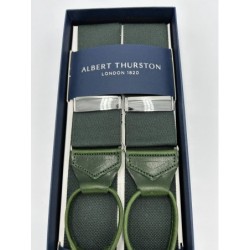 Bretelle a Y colore verde Inglese in nastro rigido Barathea 40mm finiture in pelle