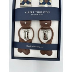 Bretelle elastiche fantasia a rombi beige, blu, marrone 35mm con attacco 2 in 1