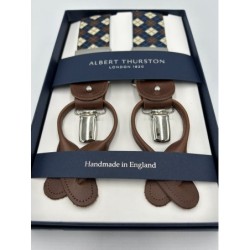 Bretelle elastiche fantasia a rombi beige, blu, marrone 35mm con attacco 2 in 1