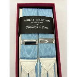 Bretelle Azzurro Moiré in nastro rigido Barathea 40mm con finiture in passamaneria bianca