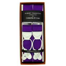 Bretelle viola nastro rigido 40mm con finiture in pelle bianca