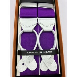 Bretelle viola nastro rigido 40mm con finiture in pelle bianca