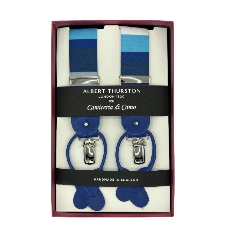 Bretelle elastiche a righe blu/azzurro multicolore 35mm con attacco 2 in 1 Bretelle elastiche a righe blu/azzurro multicolore 35mm con attacco 2 in 1
