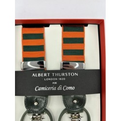 Bretelle a righe Regimental arancione/verde nastro rigido 35mm con attacco 2 in 1