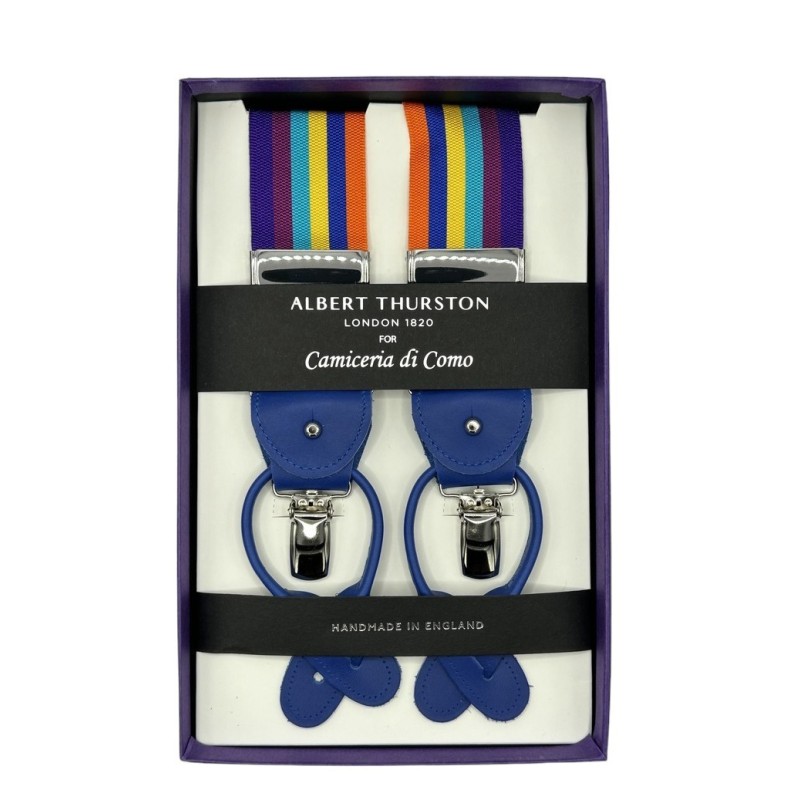 Bretelle a righe Regimental multicolore nastro rigido 35mm con attacco 2 in 1 Bretelle a righe Regimental multicolore nastro rigido 35mm con attacco 2 in 1