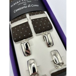 Bretelle a X elastiche marrone/grigio con pois azzurri 35mm 4 clip