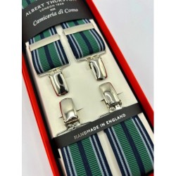Bretelle elastiche a righe Regimental blu, verde, carta da zucchero 35mm 4 clip