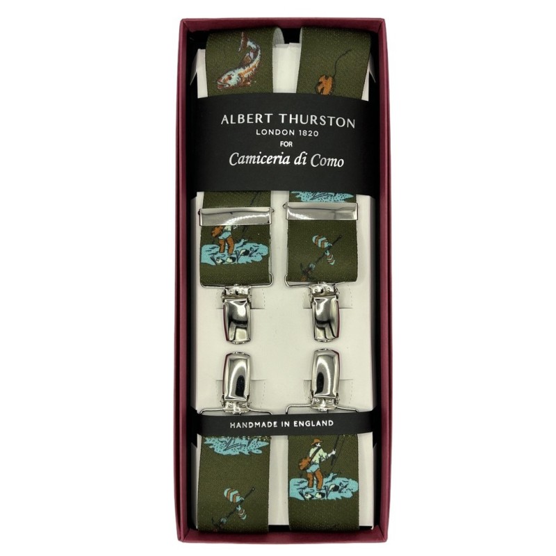 Bretelle a X elastiche Verdi con fantasia pescatore 35mm 4 clip