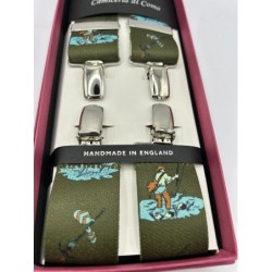 Bretelle a X elastiche Verdi con fantasia pescatore 35mm 4 clip
