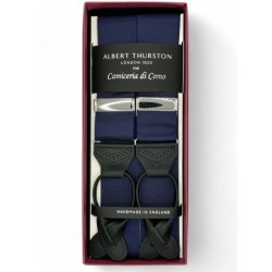 Bretelle a Y Blu navy con attacco in pelle nera lavorata brogue