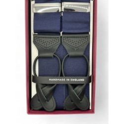 Bretelle a Y Blu navy con attacco in pelle nera lavorata brogue