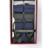 Bretelle a Y Blu navy con attacco in pelle nera lavorata brogue