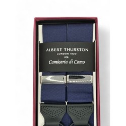 Bretelle a Y Blu navy con attacco in pelle nera lavorata brogue