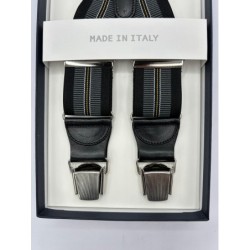 Bretelle elastiche a righe Regimental Nero, grigio, giallo e bianco 35mm 4 clips