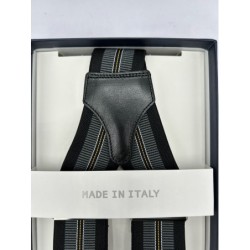 Bretelle elastiche a righe Regimental Nero, grigio, giallo e bianco 35mm 4 clips