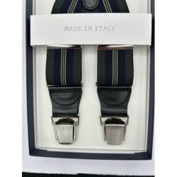 Bretelle elastiche a righe Regimental Verde, blu, giallo e bianco 35mm 4 clips