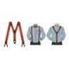 Bretelle in cotone Made in Italy fantasia bianco / azzurro inserti in pelle blu attacco 2 in 1