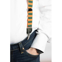 Dettaglio clip Bretelle Albert Thurston a righe orizzontali arancione/verde con attacco 2 in 1