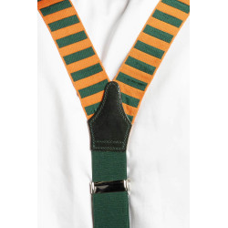 Dettaglio Bretelle Albert Thurston a righe orizzontali arancione/verde a Y