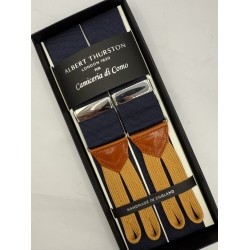 Bretelle a tinta unita blu midnight con finiture in passamaneria
