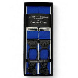 Bretelle a Y colore blu royal in nastro rigido Barathea 40mm finiture in pelle