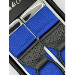 Bretelle a Y colore blu royal in nastro rigido Barathea 40mm finiture in pelle
