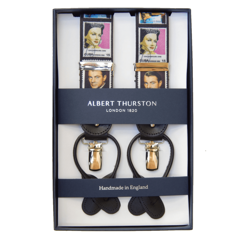 Bretelle elastiche con fantasia francobolli Famous Icons 35mm attacco 2 in 1 Bretelle elastiche con fantasia francobolli Famous Icons 35mm attacco 2 in 1