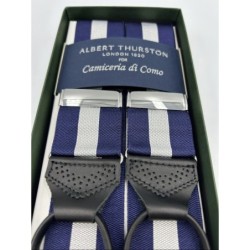 Bretelle a Y Regimental Blu e Bianco con attacco in pelle nera Brogue Leather Ends
