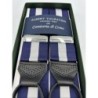 Bretelle a Y Regimental Blu e Bianco con attacco in pelle nera Brogue Leather Ends