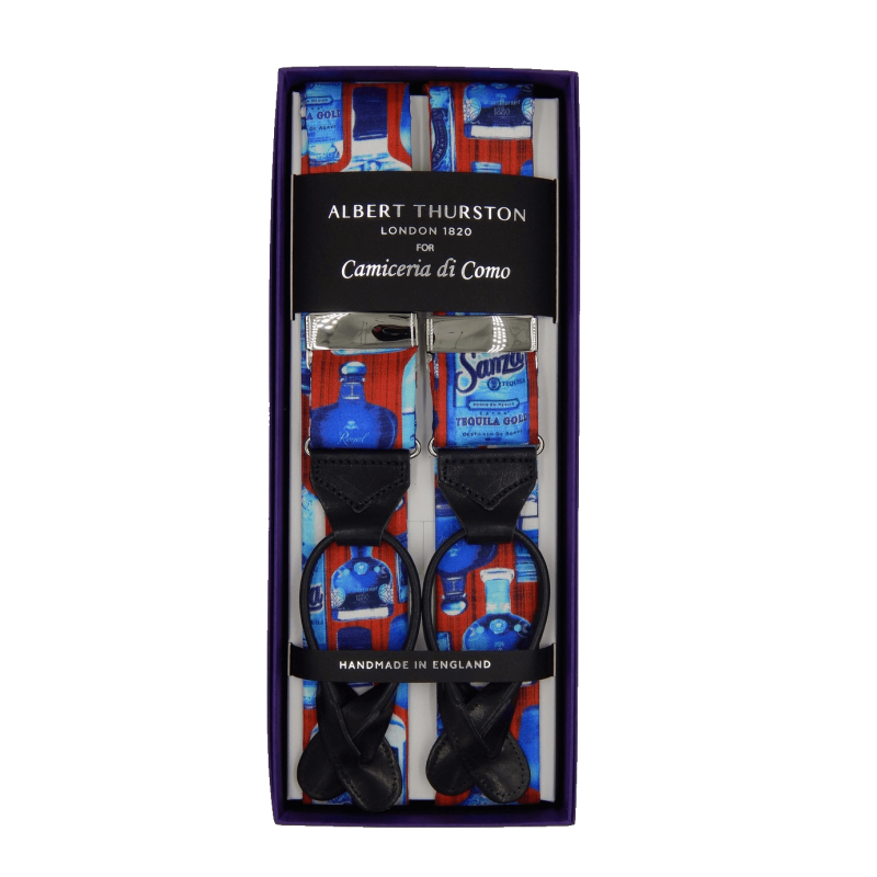 Bretelle in viscosa a fantasia Shirting Rosso / Azzurro 38mm