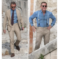 Bretelle a Y “James Bond 007 - No Time To Die” grigie con finiture in pelle e regolatore dorato