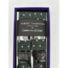Bretelle a Y a Pois in nastro verde Inglese con lavorazione Brogue, finiture in pelle nera