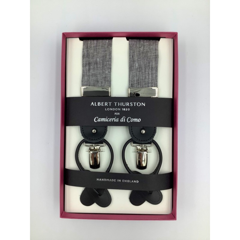 Bretelle in Lino nero con attacco 2 in 1 in pelle nera Bretelle in Lino nero con attacco 2 in 1 in pelle nera